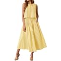 Tankaneo Womens 2 Piece Skirt Sets Summer Striped Tank Tops Midi Dress 2026