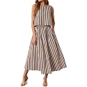 Tankaneo Womens 2 Piece Skirt Sets Summer Striped Tank Tops Midi Dress 2026