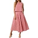 Tankaneo Womens 2 Piece Skirt Sets Summer Striped Tank Tops Midi Dress 2026