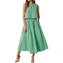 Tankaneo Womens 2 Piece Skirt Sets Summer Striped Tank Tops Midi Dress 2026