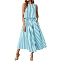 Tankaneo Womens 2 Piece Skirt Sets Summer Striped Tank Tops Midi Dress 2026