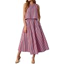 Tankaneo Womens 2 Piece Skirt Sets Summer Striped Tank Tops Midi Dress 2026