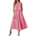 Tankaneo Womens 2 Piece Skirt Sets Summer Striped Tank Tops Midi Dress 2026