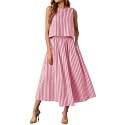 Tankaneo Womens 2 Piece Skirt Sets Summer Striped Tank Tops Midi Dress 2026