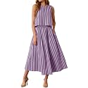 Tankaneo Womens 2 Piece Skirt Sets Summer Striped Tank Tops Midi Dress 2026