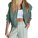 Tankaneo Womens Cropped Bomber Jacket Varsity Short Pea Coats Button Down Winter Casual Outerwear