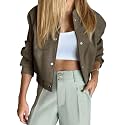 Tankaneo Womens Cropped Bomber Jacket Varsity Short Pea Coats Button Down Winter Casual Outerwear