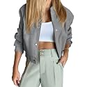 Tankaneo Womens Cropped Bomber Jacket Varsity Short Pea Coats Button Down Winter Casual Outerwear