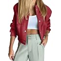 Tankaneo Womens Cropped Bomber Jacket Varsity Short Pea Coats Button Down Winter Casual Outerwear
