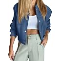 Tankaneo Womens Cropped Bomber Jacket Varsity Short Pea Coats Button Down Winter Casual Outerwear