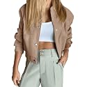 Tankaneo Womens Cropped Bomber Jacket Varsity Short Pea Coats Button Down Winter Casual Outerwear