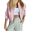 Tankaneo Womens Cropped Bomber Jacket Varsity Short Pea Coats Button Down Winter Casual Outerwear