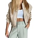 Tankaneo Womens Cropped Bomber Jacket Varsity Short Pea Coats Button Down Winter Casual Outerwear