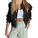 Tankaneo Womens Cropped Bomber Jacket Varsity Short Pea Coats Button Down Winter Casual Outerwear