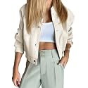 Tankaneo Womens Cropped Bomber Jacket Varsity Short Pea Coats Button Down Winter Casual Outerwear