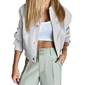 Tankaneo Womens Cropped Bomber Jacket Varsity Short Pea Coats Button Down Winter Casual Outerwear