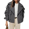 Tankaneo Womens Cropped Trench Double Breasted Short Jacket with Belt