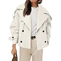 Tankaneo Womens Cropped Trench Double Breasted Short Jacket with Belt