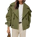 Tankaneo Womens Cropped Trench Double Breasted Short Jacket with Belt