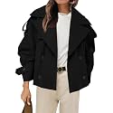 Tankaneo Womens Cropped Trench Double Breasted Short Jacket with Belt