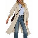Tankaneo Womens Long Trench Coat Double Breasted Notch Lapel Overcoat