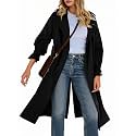 Tankaneo Womens Long Trench Coat Double Breasted Notch Lapel Overcoat