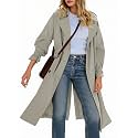 Tankaneo Womens Long Trench Coat Double Breasted Notch Lapel Overcoat