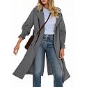 Tankaneo Womens Long Trench Coat Double Breasted Notch Lapel Overcoat