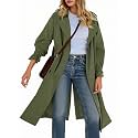 Tankaneo Womens Long Trench Coat Double Breasted Notch Lapel Overcoat
