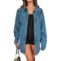 Tankaneo Womens Oversized Denim Jacket Fall Long Sleeve Zip up Jean Jackets