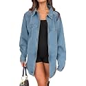 Tankaneo Womens Oversized Denim Jacket Fall Long Sleeve Zip up Jean Jackets