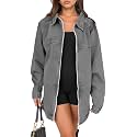 Tankaneo Womens Oversized Denim Jacket Fall Long Sleeve Zip up Jean Jackets