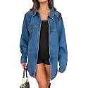 Tankaneo Womens Oversized Denim Jacket Fall Long Sleeve Zip up Jean Jackets