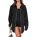 Tankaneo Womens Oversized Denim Jacket Fall Long Sleeve Zip up Jean Jackets