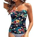 Tankini Top for Women Tummy Control Bathing Suit Bandeau Swim Tops Only