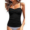 Tankini Top for Women Tummy Control Bathing Suit Bandeau Swim Tops Only