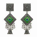 TANLOOMS Silver Oxidised Peacock Feather Dangle Earrings for Women and Girls Alloy Jhumki Earring