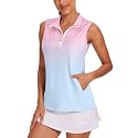 Tanst Sky Womens Sleeveless Golf Shirt Zip Up Workout Tops with Pockets