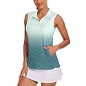 Tanst Sky Womens Sleeveless Golf Shirt Zip Up Workout Tops with Pockets