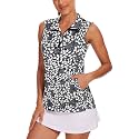Tanst Sky Womens Sleeveless Golf Shirt Zip Up Workout Tops with Pockets