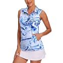 Tanst Sky Womens Sleeveless Golf Shirt Zip Up Workout Tops with Pockets
