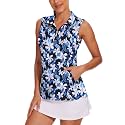 Tanst Sky Womens Sleeveless Golf Shirt Zip Up Workout Tops with Pockets