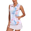 Tanst Sky Womens Sleeveless Golf Shirt Zip Up Workout Tops with Pockets