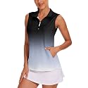 Tanst Sky Womens Sleeveless Golf Shirt Zip Up Workout Tops with Pockets