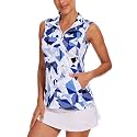 Tanst Sky Womens Sleeveless Golf Shirt Zip Up Workout Tops with Pockets