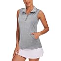 Tanst Sky Womens Sleeveless Golf Shirt Zip Up Workout Tops with Pockets