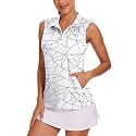 Tanst Sky Womens Sleeveless Golf Shirt Zip Up Workout Tops with Pockets