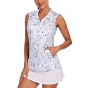 Tanst Sky Womens Sleeveless Golf Shirt Zip Up Workout Tops with Pockets