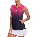 Tanst Sky Womens Sleeveless Golf Shirt Zip Up Workout Tops with Pockets