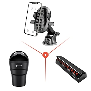 tantra car accessories combo kit with car mobile holder car mini dustbin can and car parking magnetic telephone number plate combo twist